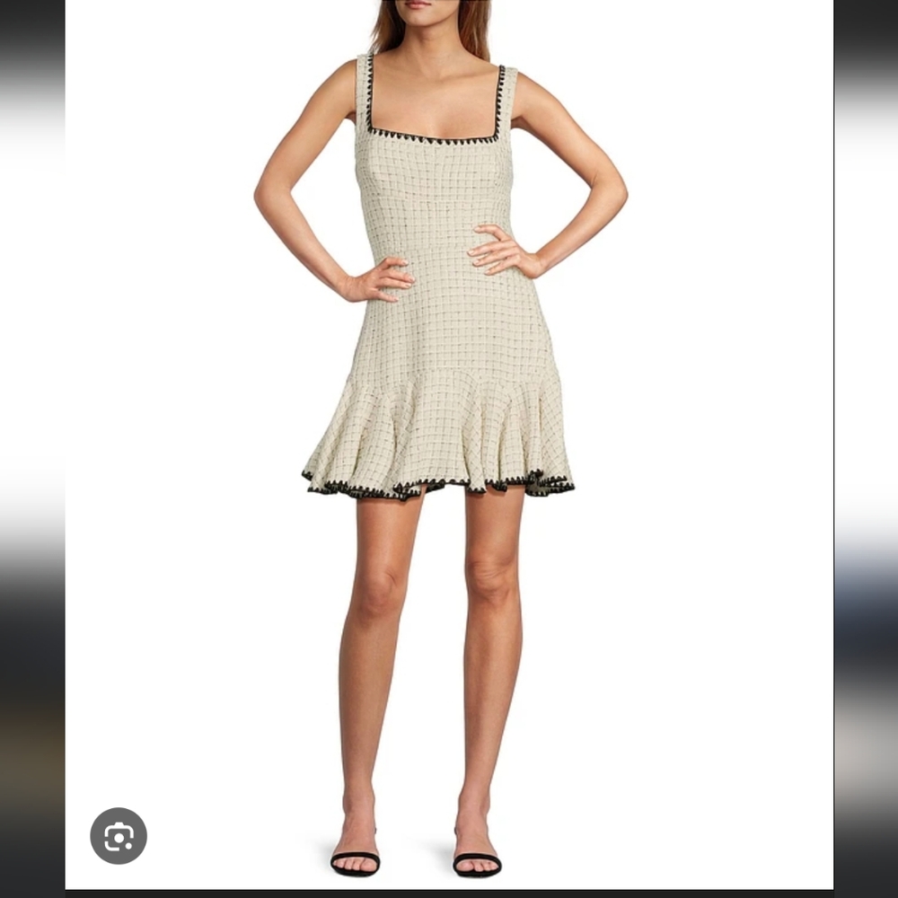 ANTONIO MELANI Aubriella Tweed Ivory Mini Dress Blk Accents Gold Flecks Nwt Sz 8